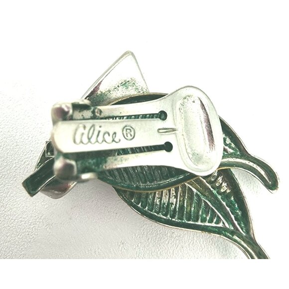 Vintage Silver Alice Caviness Clip-On Leaf Earrings Swirl MCM  Natural Patina - Picture 6 of 7